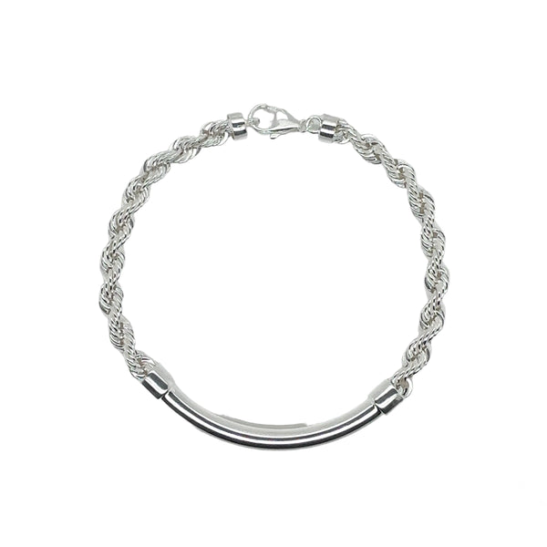 925 Sterling Silver Hollow Rope Round Bar 4mm Bracelet