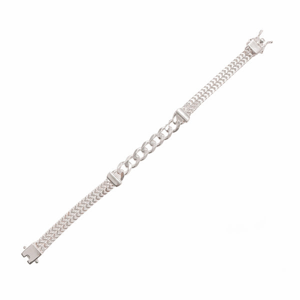 925 Sterling Silver Two Strand Hollow Franco Curb Center 7mm Bracelet