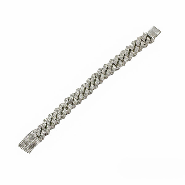 Rhodium Plated 925 Sterling Silver Moissanite Curb 13.5mm Bracelet - MGMB00128