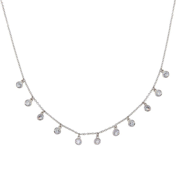 Rhodium Plated 925 Sterling Silver Dangling CZ Charm Necklace