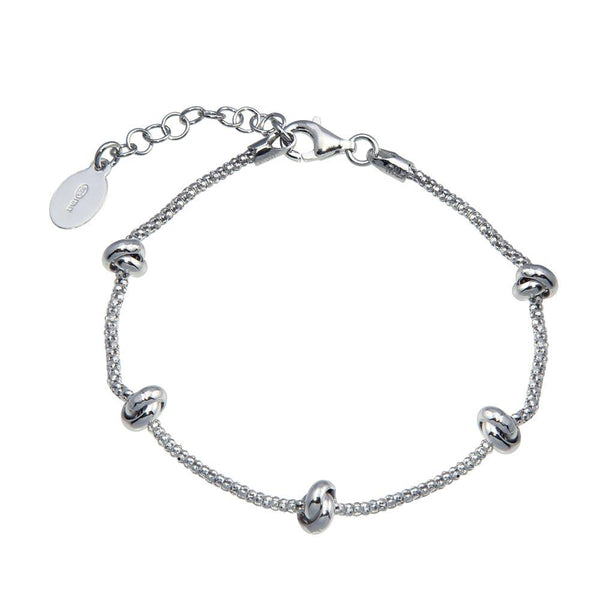 Rhodium Plated 925 Sterling Silver 5 Knotted Coreana Chain Bracelet