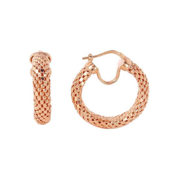 Silver 925 Rose Gold Plated Thin Hoop Chain-texture Earrings