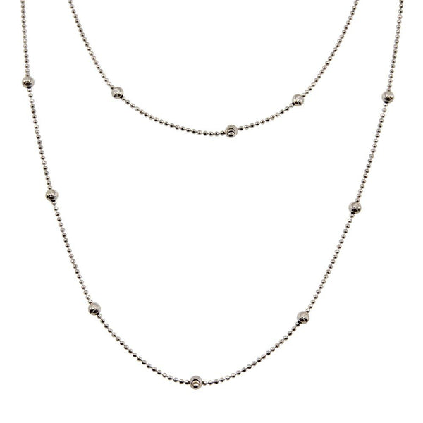 Rhodium Plated 925 Sterling Silver Beaded Chain Necklace
