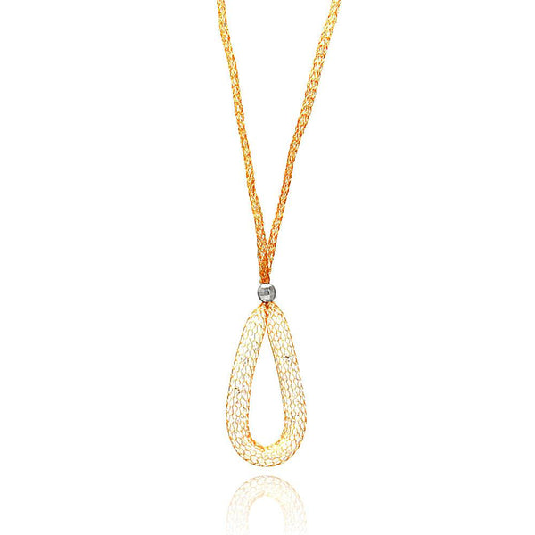 Rose Gold Plated 925 Sterling Silver Mesh Necklace and Dropped Mesh Teardrop with Filled CZ