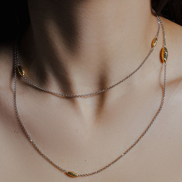Silver 925 Chain Necklace with Gold Plated Twisting Beads
