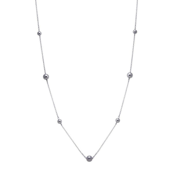 Rhodium Plated 925 Sterling Silver Long Beaded Chain Necklace