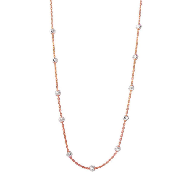 Rose Gold Plated 925 Sterling Silver Multi Diamond Cut Beads Two-Tone Rose Gold Plated Italian Necklace
