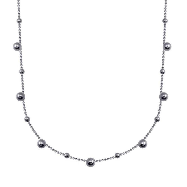 Rhodium Plated 925 Sterling Silver Multi Beaded Chain Necklace