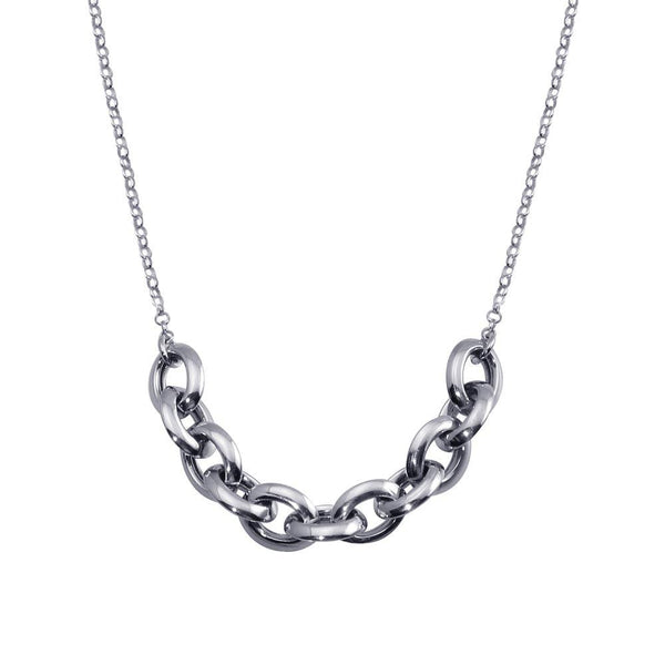 Rhodium Plated 925 Sterling Silver Large Link Center Necklace