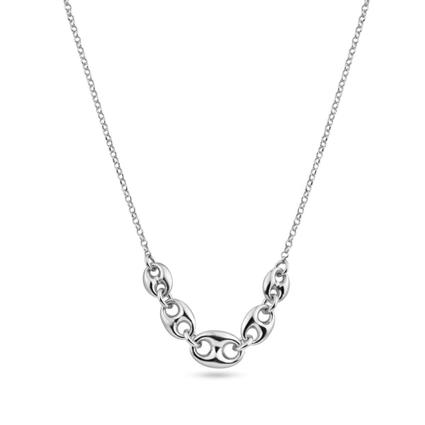 Rhodium Plated 925 Sterling Silver Puffed Mariner Adjustable Link Necklace