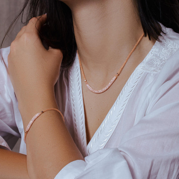 Silver 925 Rose Gold Plated Mesh Necklace Filled with CZ