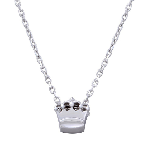 Rhodium Plated 925 Sterling Silver Mini Crown Pedant Necklace