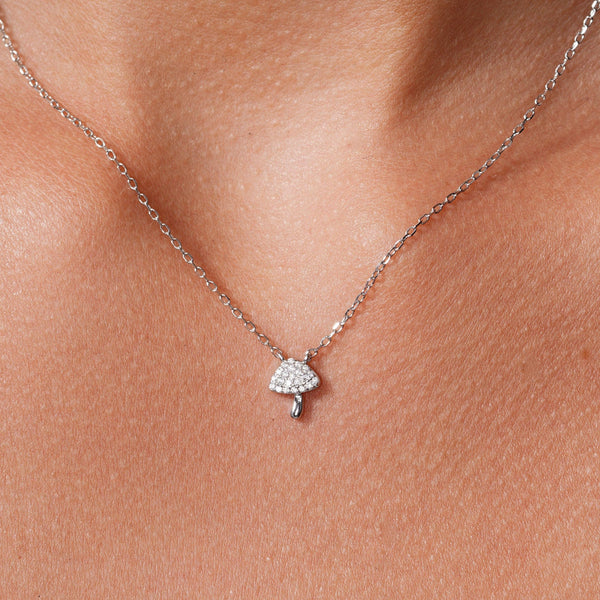 Rhodium Plated 925 Sterling Silver Mushroom Charm Adjustable Necklace
