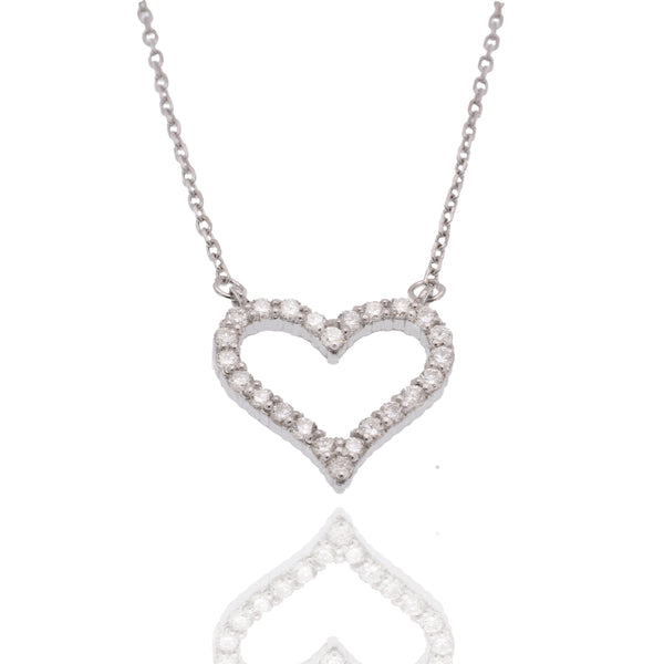 Rhodium Plated 925 Sterling Silver Lab Grown Diamond on 14.5mm x 14mm Heart Pendant Adjustable Necklace