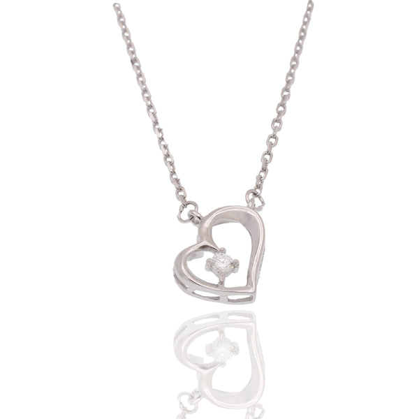 Rhodium Plated 925 Sterling Silver Lab Grown Diamond on Assymetrical 11.5mm x 10.5mm Heart Pendant Adjustable Necklace