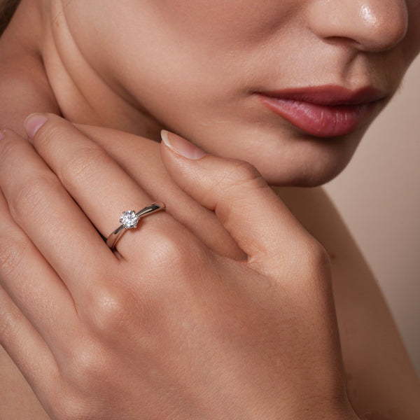 Rhodium Plated 925 Sterling Silver 5mm Round Lab Grown Diamond on Solitaire Engagement Ring