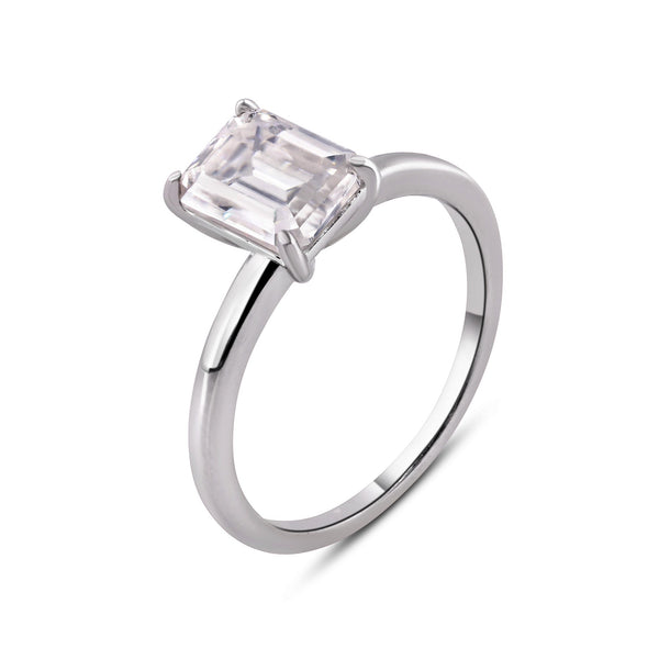 Rhodium Plated 925 Sterling Silver Baguette 2 Carat Moissanite Stone Engagement Ring