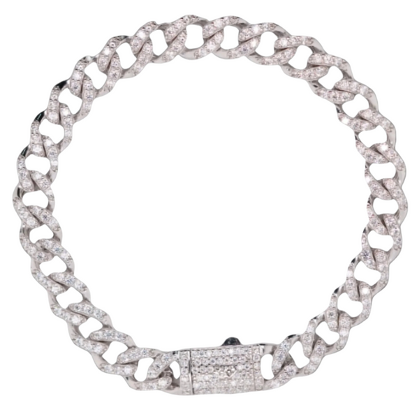 Rhodium Plated 925 Sterling Silver Moissanite Miami Cuban Link 8.8mm Bracelet