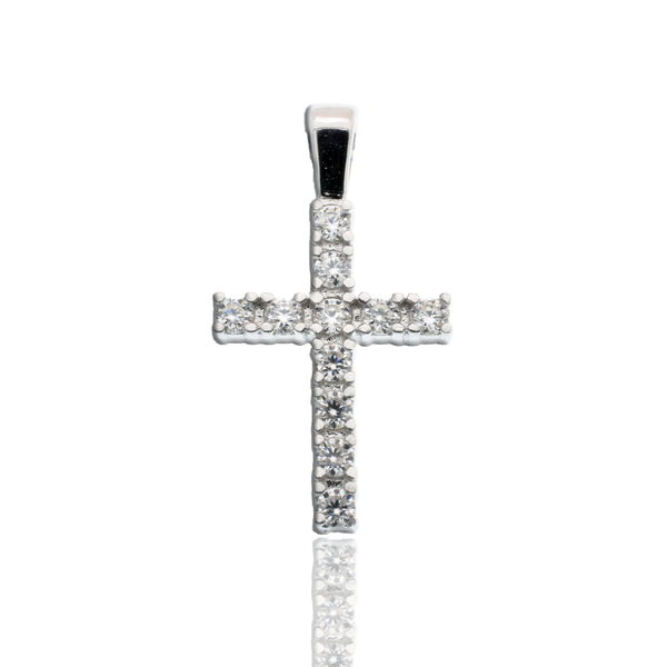 Rhodium Plated 925 Sterling Silver Moissanite Cross 9.6mm x 17.5mm Pendant
