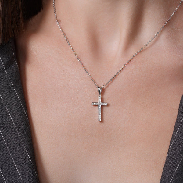 Rhodium Plated 925 Sterling Silver Moissanite Cross 13.3mm x 21.7mm Pendant
