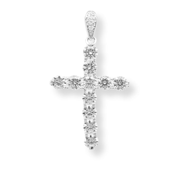 Rhodium Plated 925 Sterling Silver Moissanite Cross Pendant