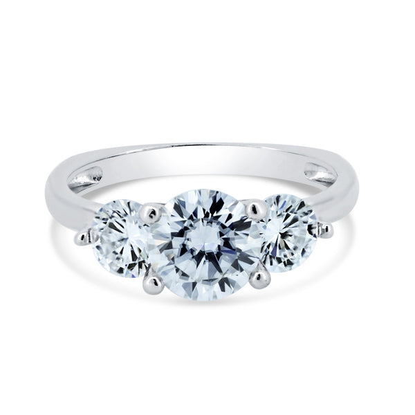 Rhodium Plated 925 Sterling Silver Past Present & Future Moissanite Ring
