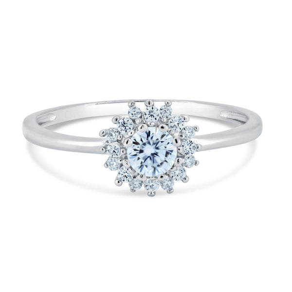Rhodium Plated 925 Sterling Silver Flower Moissanite Ring