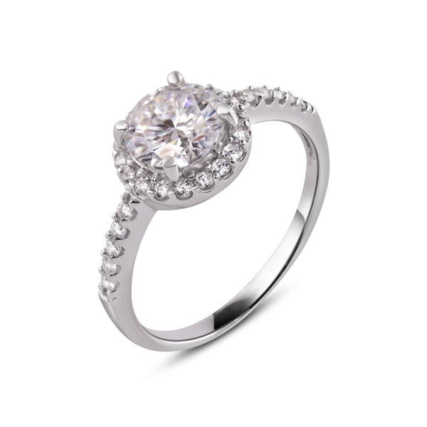Rhodium Plated 925 Sterling Silver Moissanite Stone Engagement Halo Ring