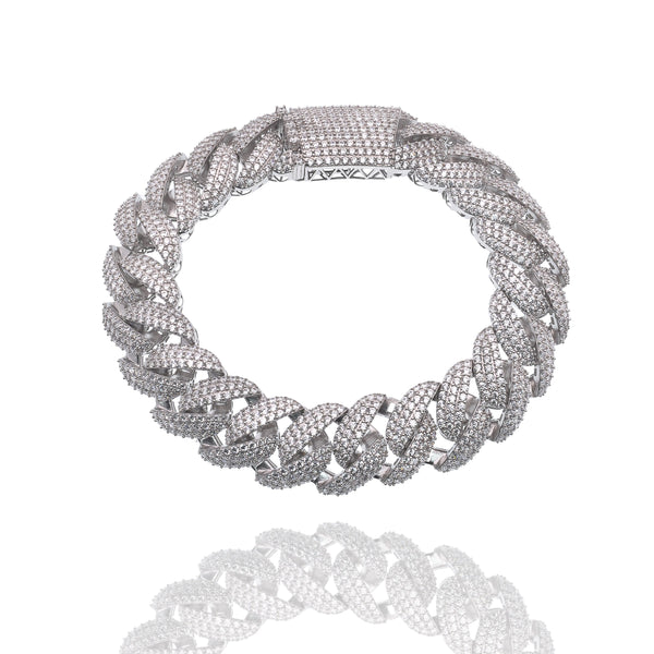 Rhodium Plated 925 Sterling Silver Pave CZ Iced Out Cuban Link 13mm Chain or Bracelet