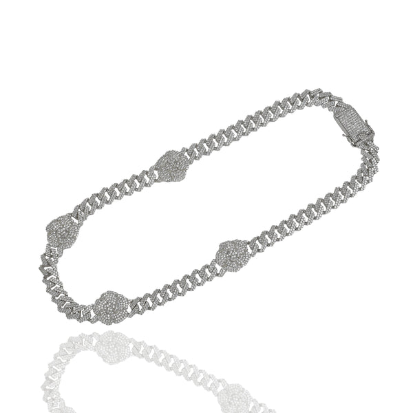 Rhodium Plated 925 Sterling Silver Iced Out Flower 10mm Monaco Necklace