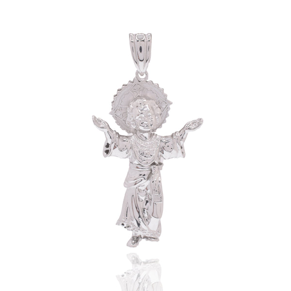 Rhodium Plated 925 Sterling Silver Saint Jude  25mm x 42mm Pendant - PAP00197