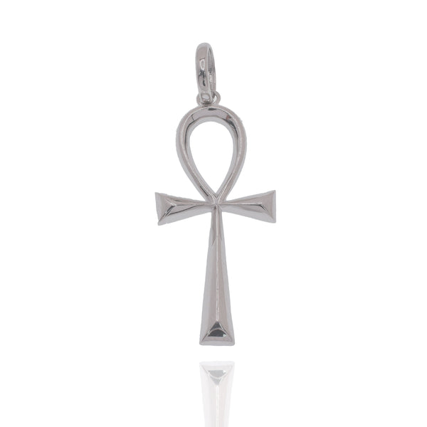 Rhodium Plated 925 Sterling Silver The Ankh Cross 16mm x 33mm Pendant