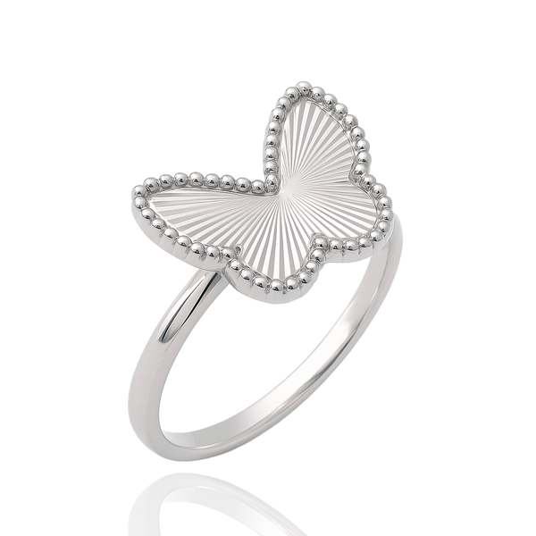 Rhodium Plated 925 Sterling Silver Diamond Cut 15.3mm x 12mm Butterfly Ring