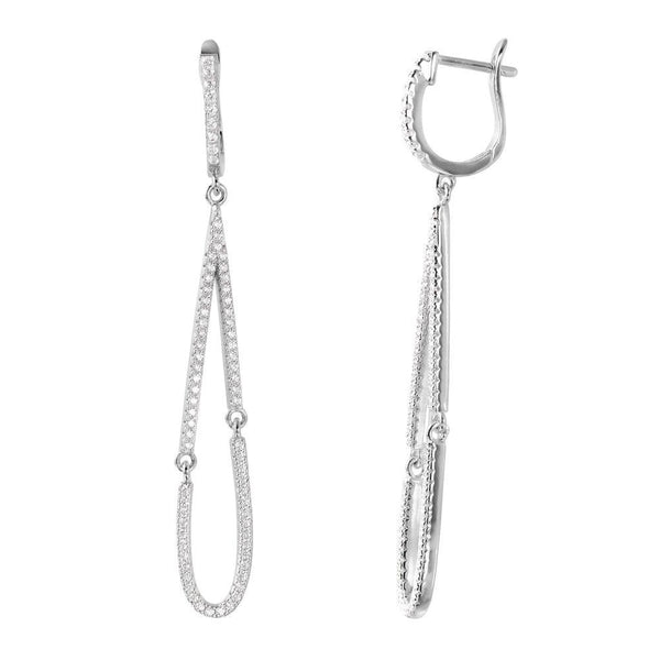 Silver 925 Rhodium Plated Dangling Open Tear Drop CZ huggie hoop Earrings