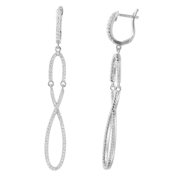 Silver 925 Rhodium Plated Dangling Infinity CZ Dangling Earrings