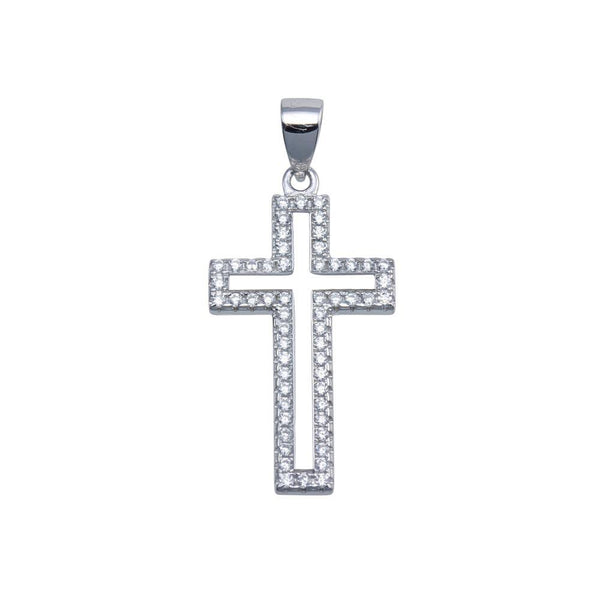 Rhodium Plated 925 Sterling Silver Moissanite 15mm x 23mm Border Cross Hip Hop Pendant