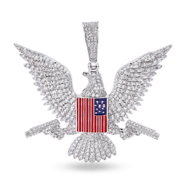 American Eagle Flag Gun Rhodium Plated 925 Sterling Silver Pendant