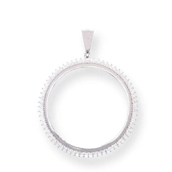 Rhodium Plated 925 Sterling Silver Bezel for Coin Clear CZ Pendant