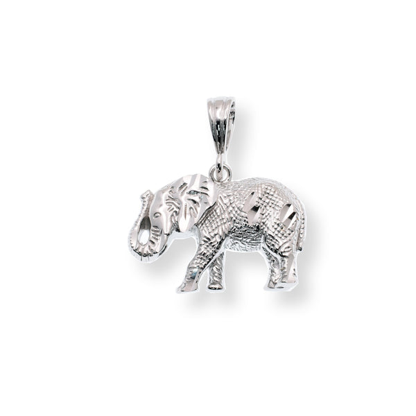 Rhodium Plated 925 Sterling Silver Diamond Cut Elephant 25.4mm x 17.2mm Pendant