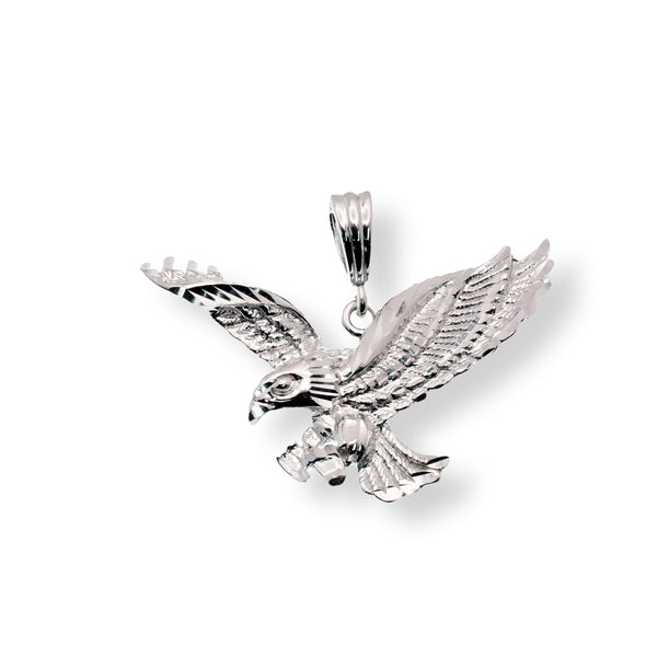 Rhodium Plated 925 Sterling Silver Diamond Cut Eagle 39.2mm x 27.5mm Pendant
