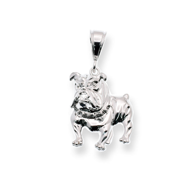 Rhodium Plated 925 Sterling Silver Diamond Cut Bulldog 21.3mm x 29mm Pendant