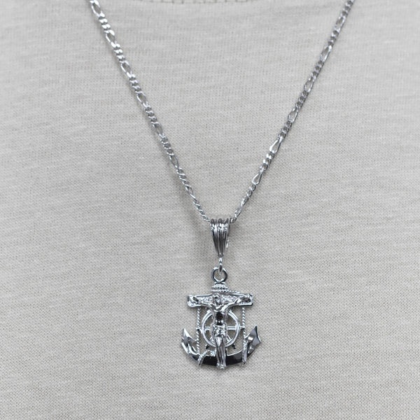 Rhodium Plated 925 Sterling Silver Anchor Crucifix Nautical 17mm x 24mm Pendant