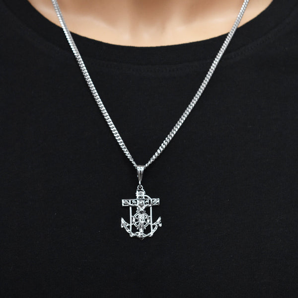 Rhodium Plated 925 Sterling Silver Anchor Crucifix Nautical 20mm x 28mm Pendant