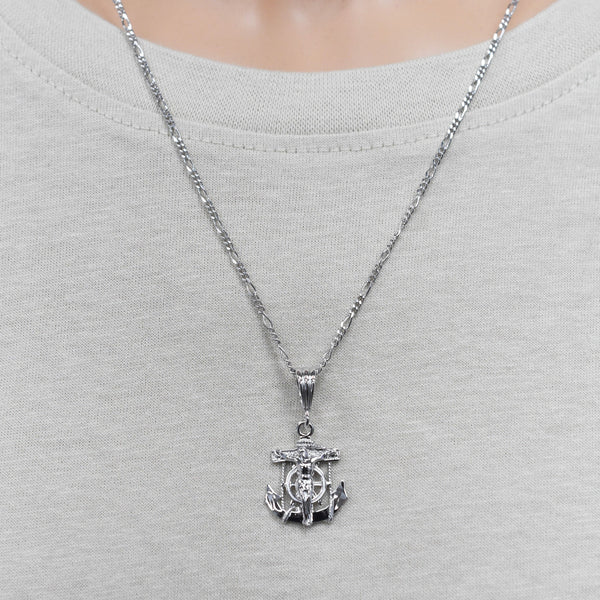 Rhodium Plated 925 Sterling Silver Anchor Crucifix Nautical 16mm x 21mm Pendant