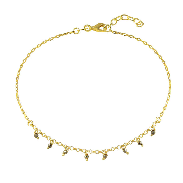 Gold Plated 925 Sterling Silver Dangling CZ Anklet