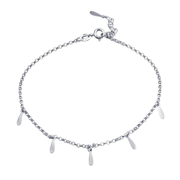 Rhodium Plated 925 Sterling Silver Dangling Bar Charm Anklet
