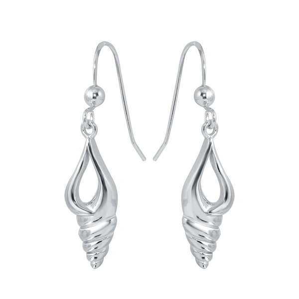 Rhodium Plated 925 Sterling Silver Dangling Sea Shell Earrings