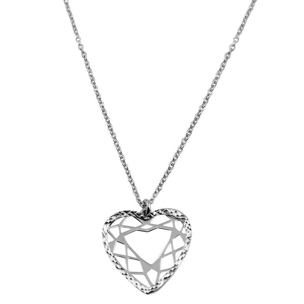 Rhodium Plated 925 Sterling Silver Double Flat Open Heart Pendant