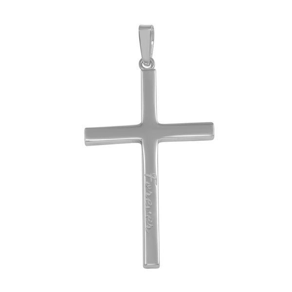 High Polished 925 Sterling Silver Engraved "Forever" Cross Pendant