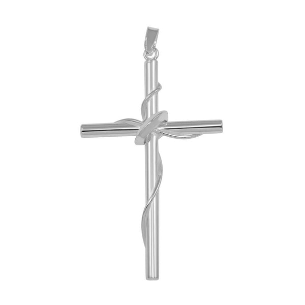 High Polished 925 Sterling Silver Cross in Hoop and Wrapped in Wire Pendant